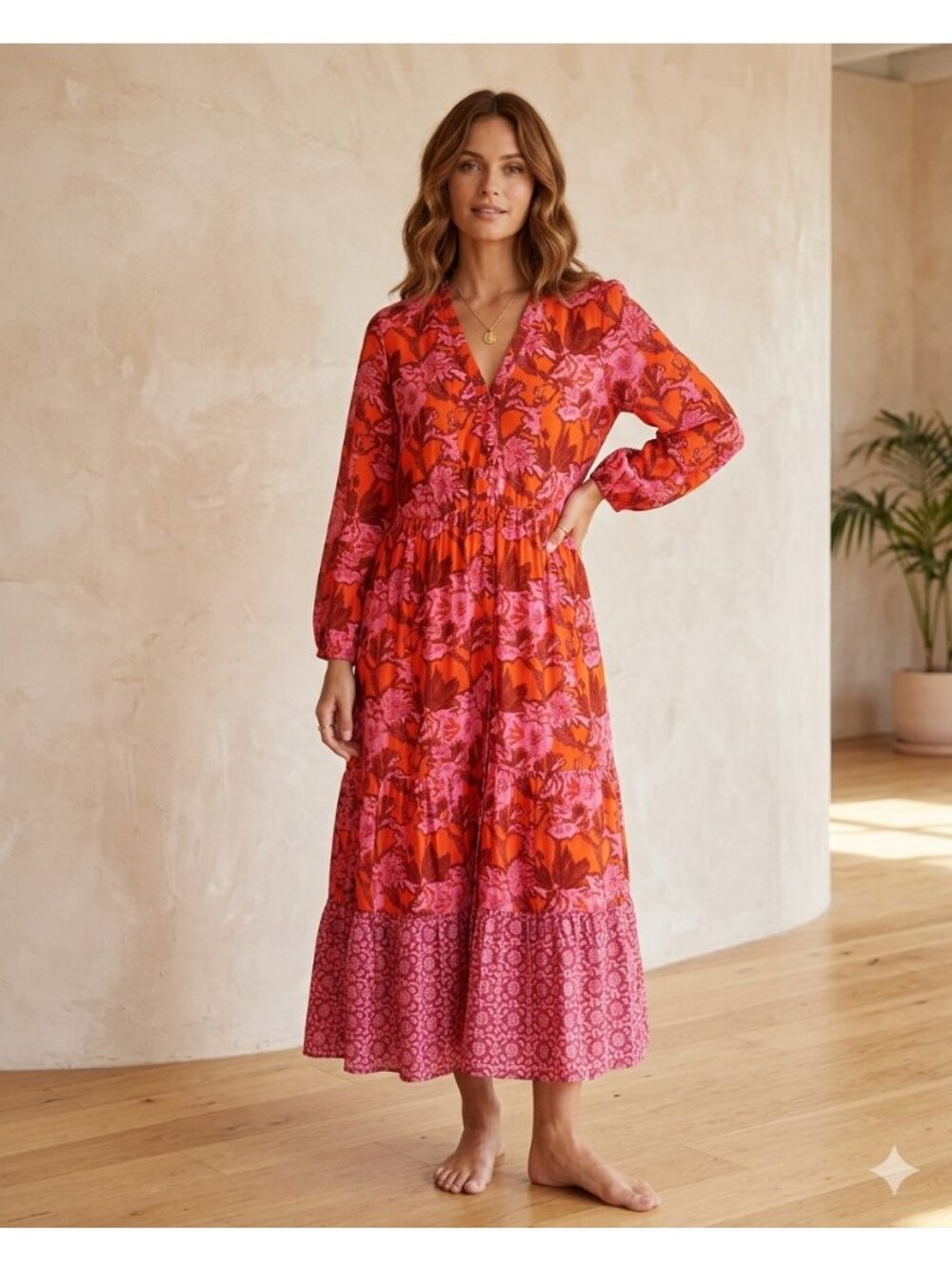 Tuckernuck Ros Garden XL Cecile Guadalupe Tiered Maxi Dress Red Pink Cottagecore